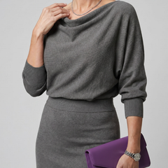 Ursula Draped Neckline Fitted Skirt Midi Dress