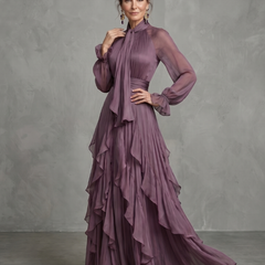 Demetria Tie Neck Ruffle Tiered Maxi Dress