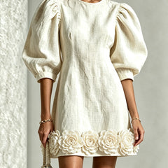 Blanche Floral-Hem Puff-Sleeve Mini Dress
