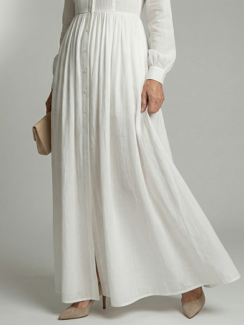 Lioren Soft Flow Maxi Dress with Button Front and Pockets