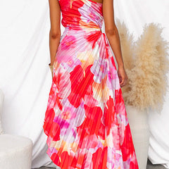 Celeste Vibrant Tropical Evening Dress with One-Shoulder Neckline