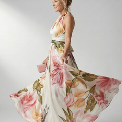 Amiel Light Floral Maxi Dress with Halter Neckline