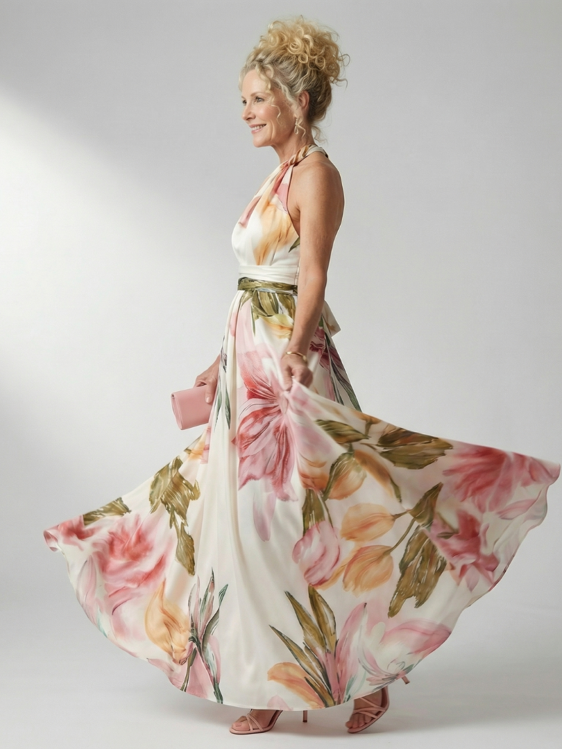 Amiel Light Floral Maxi Dress with Halter Neckline