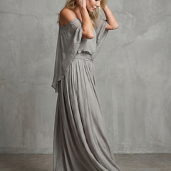 Rosalie Layered Drape Cold Shoulder Top Wide Leg Set