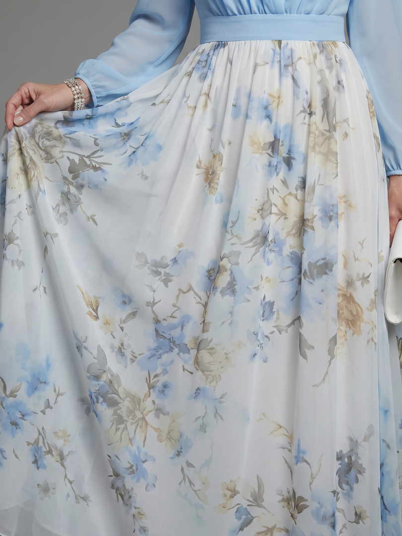 Augusta V Neck Sheer Bodice Floral Maxi Dress
