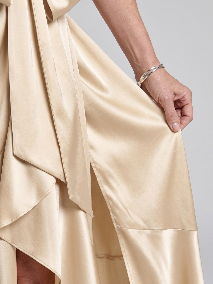 Honora Halter Neck Wrap Asymmetric Hem Midi Dress
