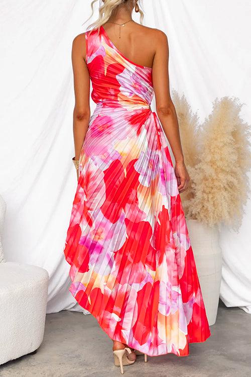Yanira Pleated One-Shoulder Dress with Asymmetric Hem