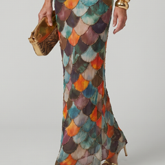 Larkin Fitted Multicolor Scale Pattern Maxi Dress