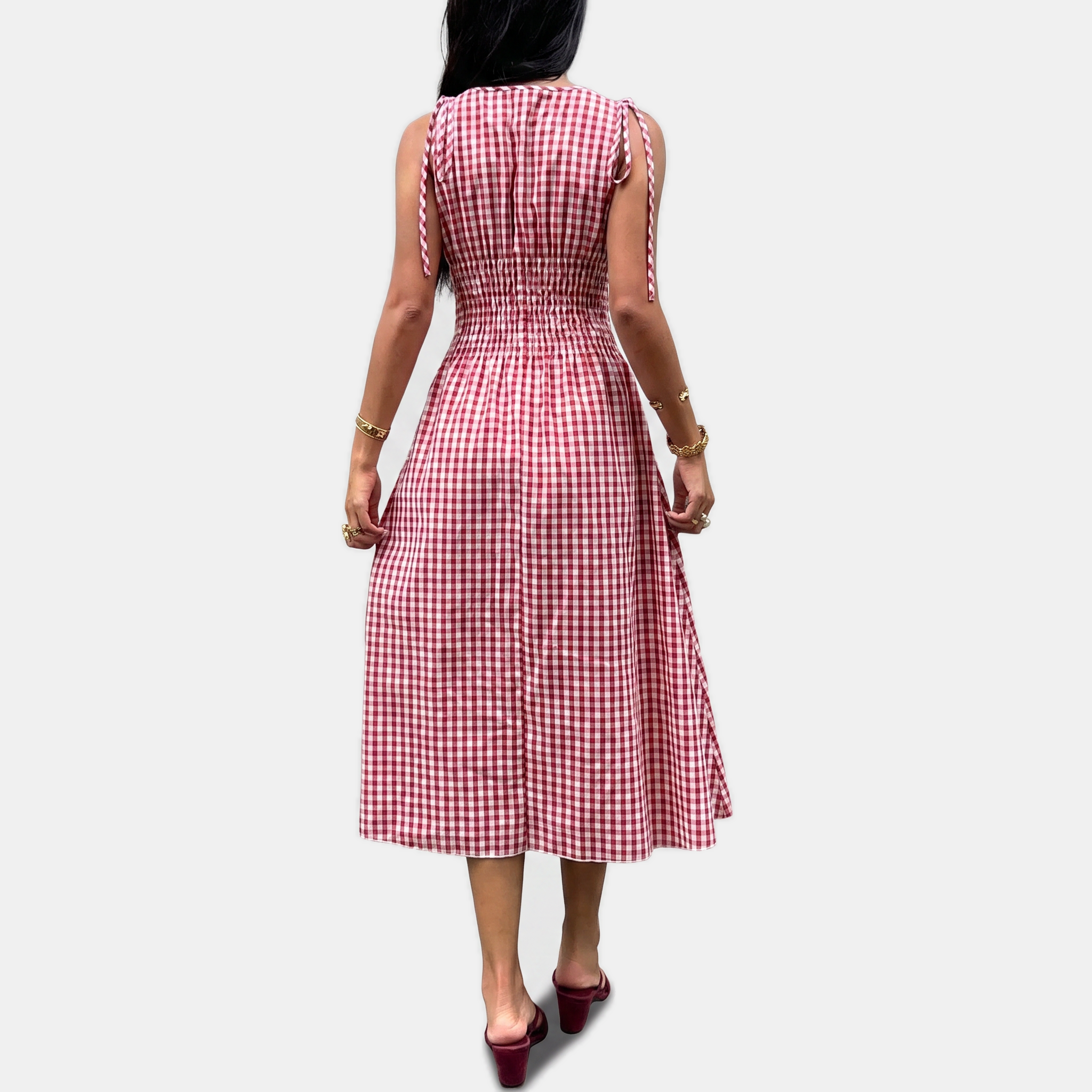 Woven midi dress laid flat