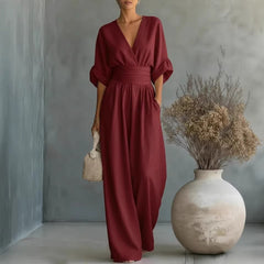 Elodie wide-leg linen jumpsuit in wine red