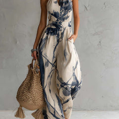 Sabryna Jumpsuit Ink Wash Halter Wide-Leg Jumpsuit with Pockets