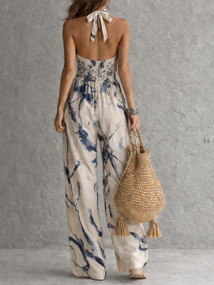 Sabryna Jumpsuit Ink Wash Halter Wide-Leg Jumpsuit with Pockets