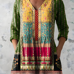 Melody printed long blouse with V-neckline