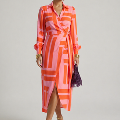 Elvina Printed Wrap Dress with Collared Neckline