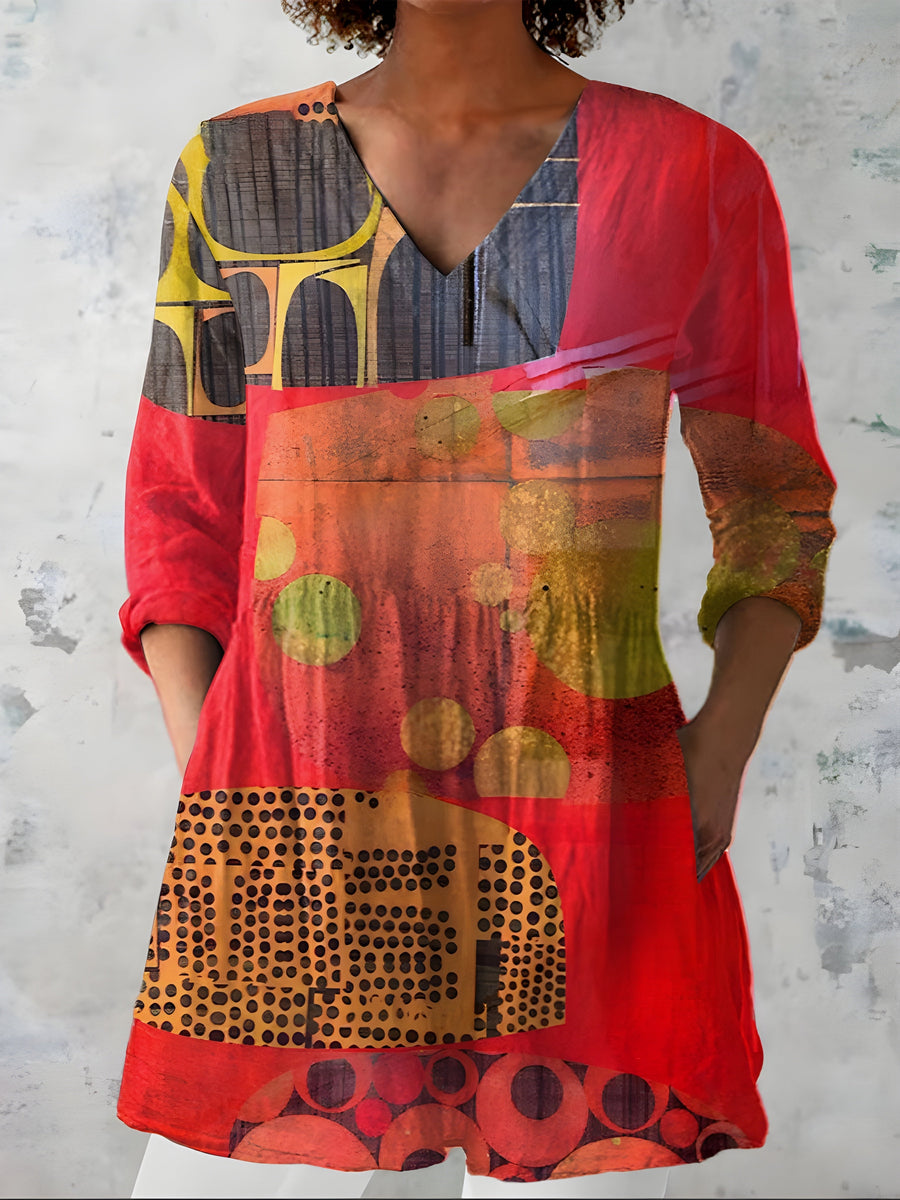 Maria long blouse shown on model, relaxed fit with long sleeves