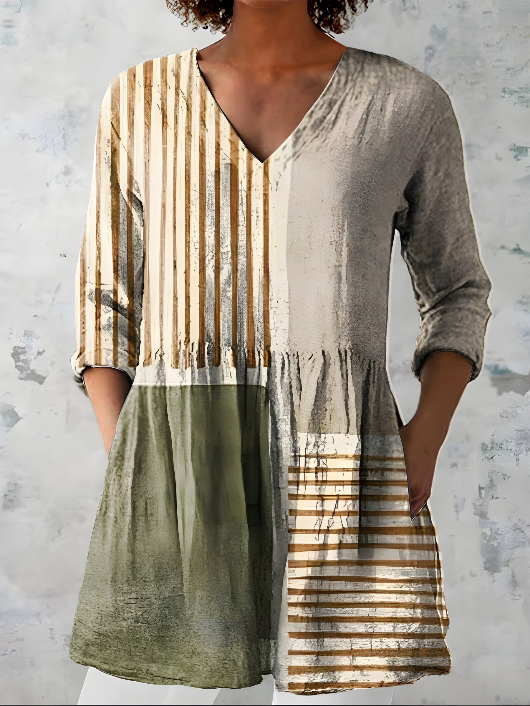 Model wearing the Natalie multicolour long blouse styled loose