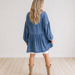 Maeve relaxed frayed hem denim shirt, back view