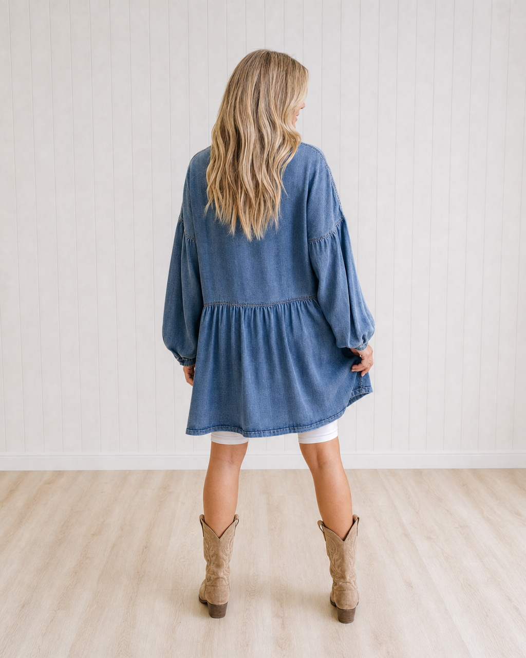 Maeve relaxed frayed hem denim shirt, back view