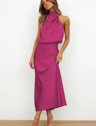 Estella Draped Dress with High Neckline