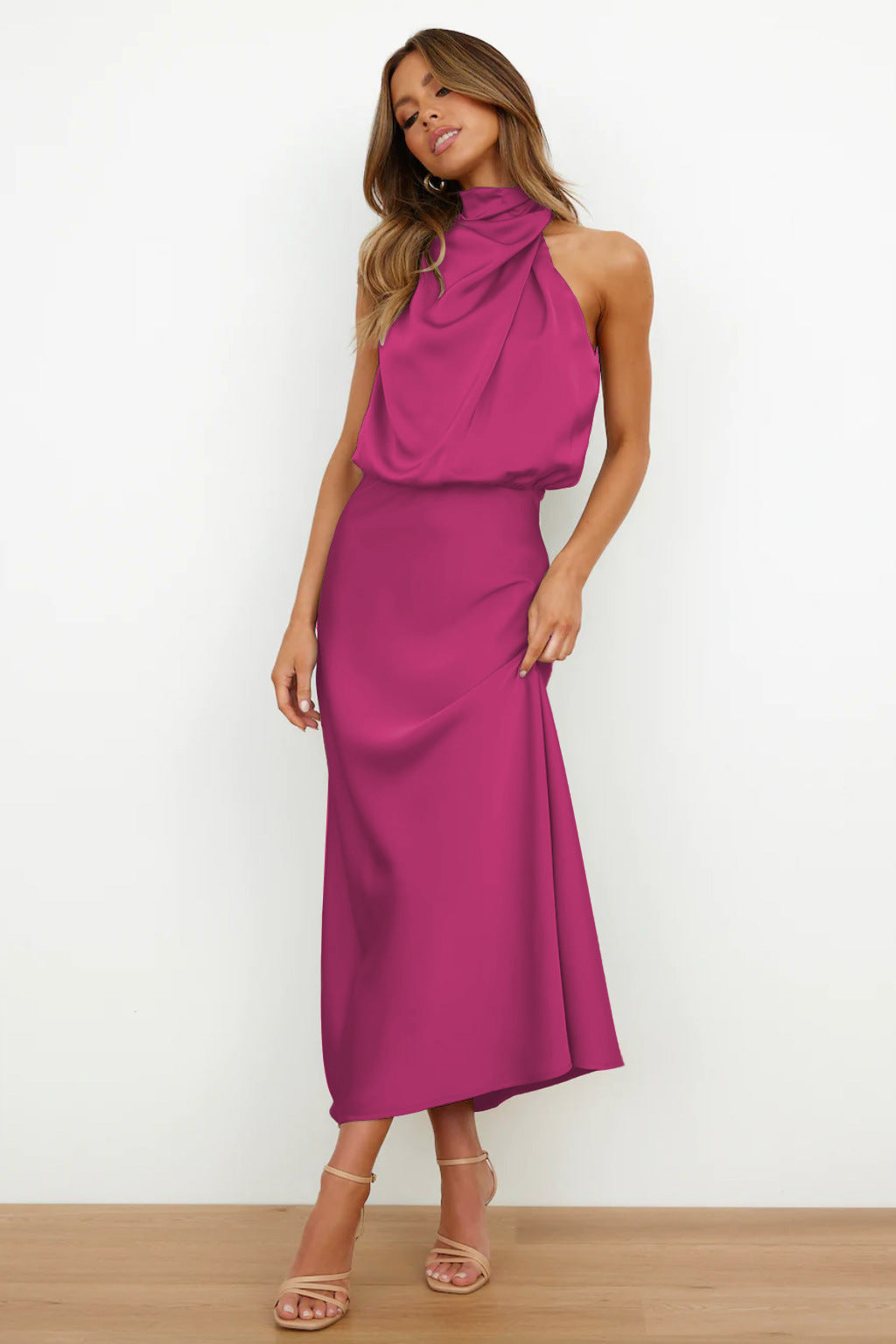 Estella Draped Dress with High Neckline