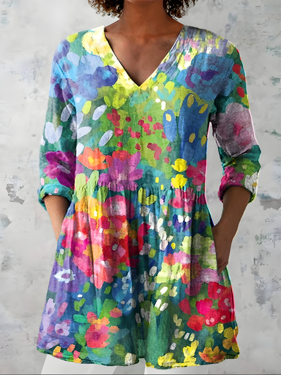Model wearing the Millie multicolour long blouse