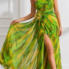 Felicity Vibrant Draped Maxi Dress with Side Slit