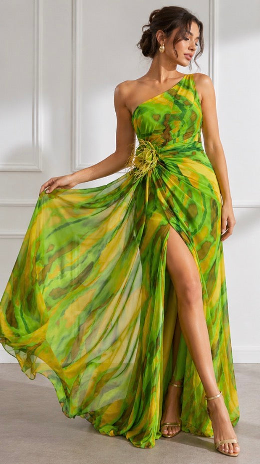 Felicity Vibrant Draped Maxi Dress with Side Slit