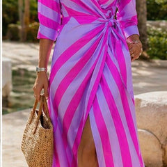 Elvina Printed Wrap Dress with Collared Neckline