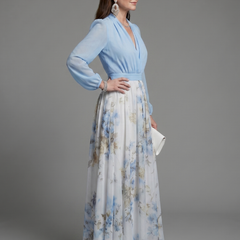 Augusta V Neck Sheer Bodice Floral Maxi Dress