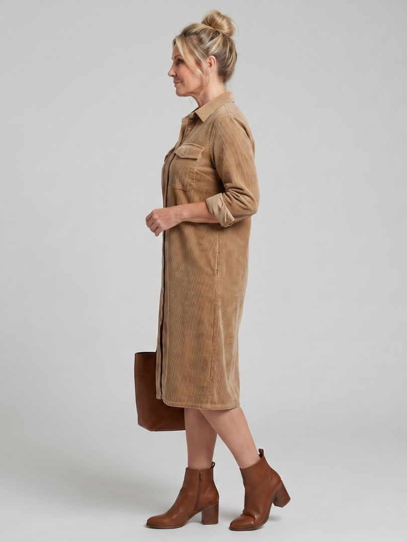 Pema Long Sleeve Patch Pockets Midi Dress