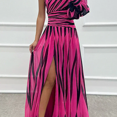 Shiloh Elegant Striped Maxi Dress With One Shoulder