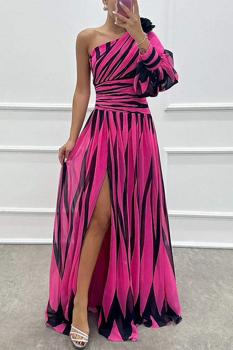 Shiloh Elegant Striped Maxi Dress With One Shoulder