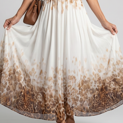 Orlune Pleated White Midi Dress with Long Sleeves