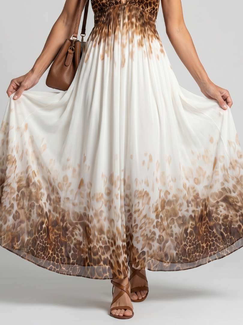 Orlune Pleated White Midi Dress with Long Sleeves