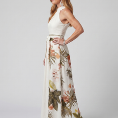 Meadow Draped Halter Botanical Panel Maxi Dress