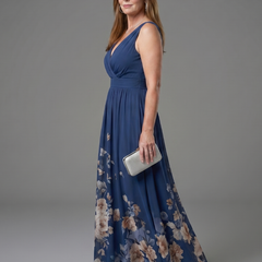 Valentina Sleeveless V Neck Soft Floral Hem Midi Dress