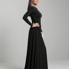 Winifred Long Sleeve Boat Neck Flowing Maxi Dress