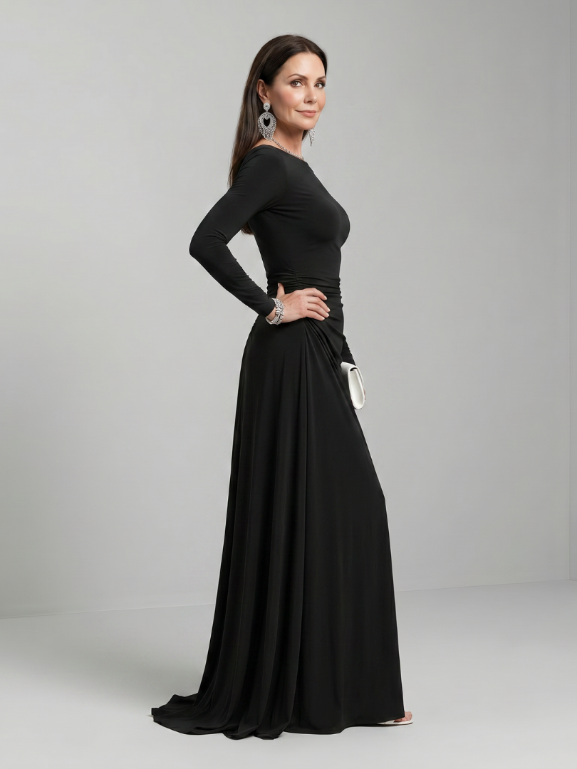 Winifred Long Sleeve Boat Neck Flowing Maxi Dress