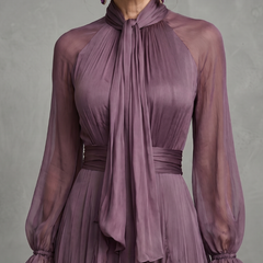 Demetria Tie Neck Ruffle Tiered Maxi Dress