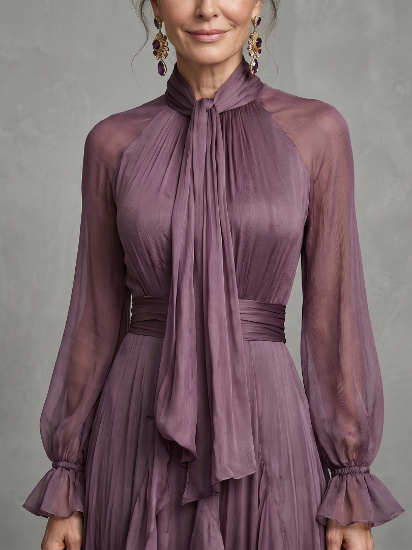 Demetria Tie Neck Ruffle Tiered Maxi Dress