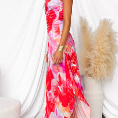 Celeste Vibrant Tropical Evening Dress with One-Shoulder Neckline