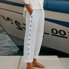 Megan trousers side button detail on the leg