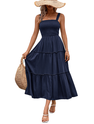 Shirred sundress shown in a third colourway