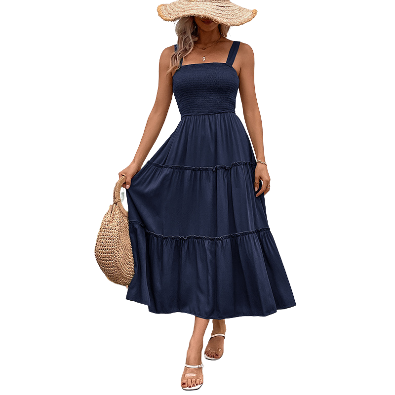 Shirred sundress shown in a third colourway