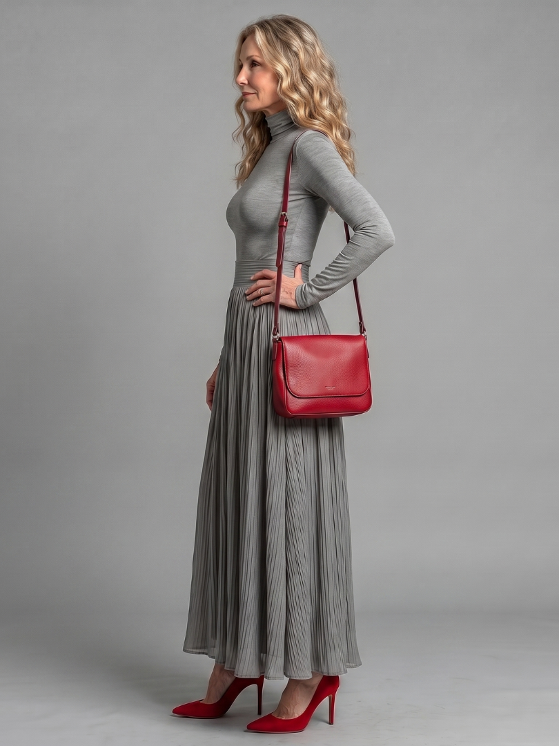 Lana Long Sleeve Turtleneck Defined Waist Midi Dress