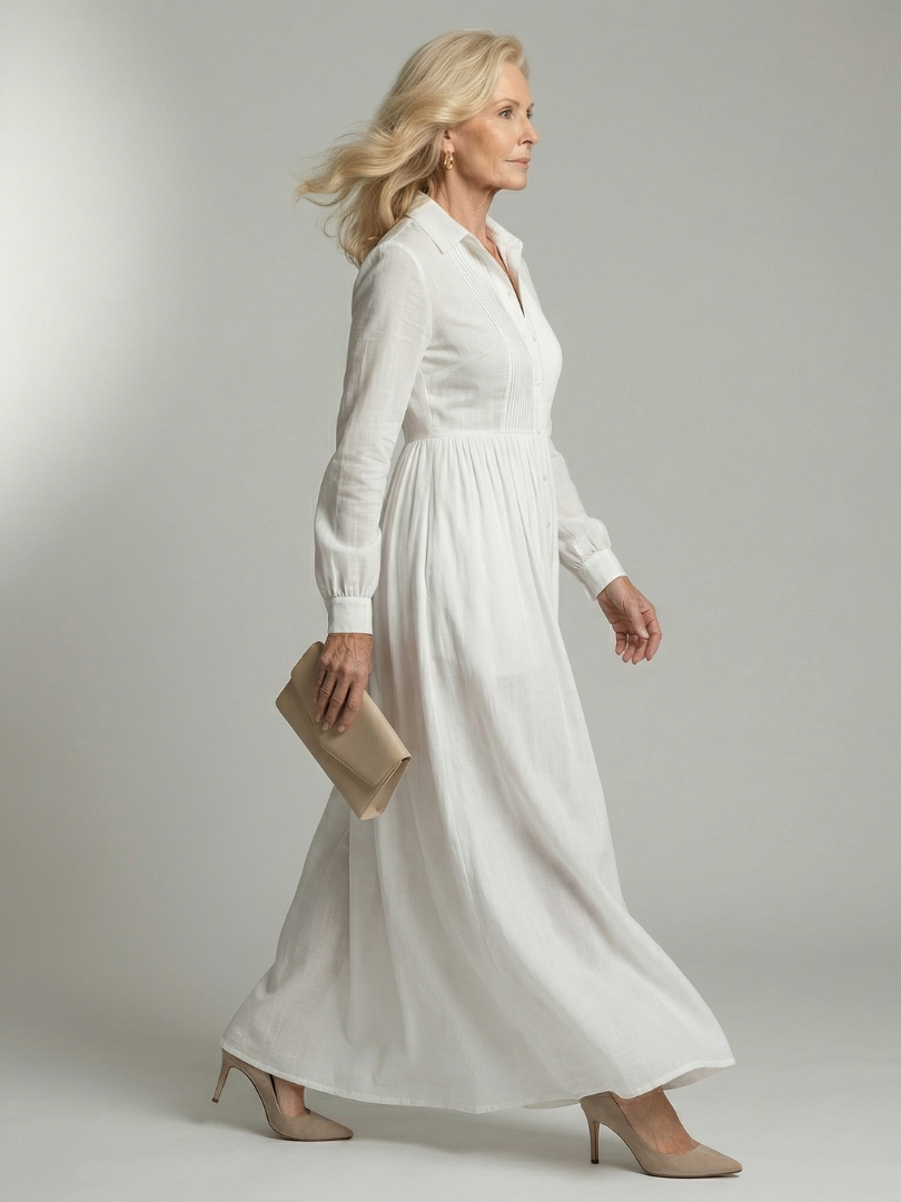 Lioren Soft Flow Maxi Dress with Button Front and Pockets