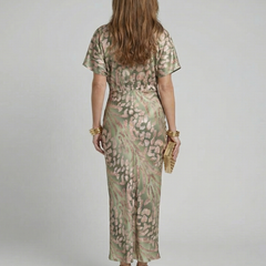 Coralie Abstract Print V Neck Twist Waist Midi Dress