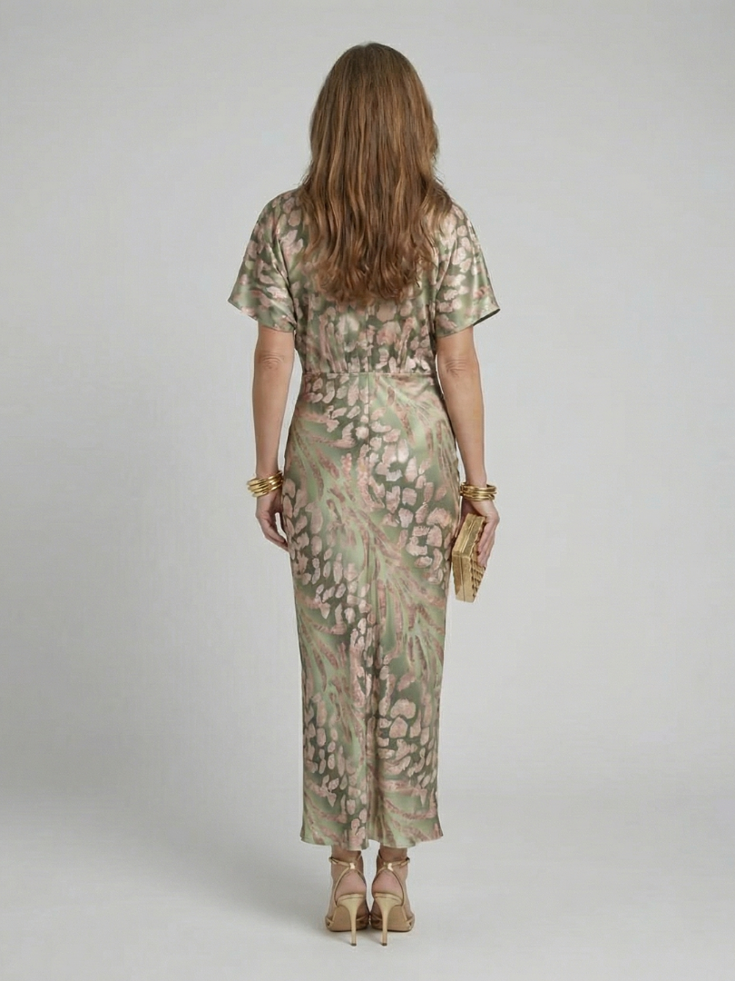 Coralie Abstract Print V Neck Twist Waist Midi Dress