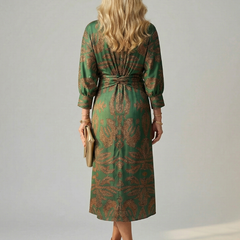 Lune Natural Wrap Midi Dress with Long Sleeves
