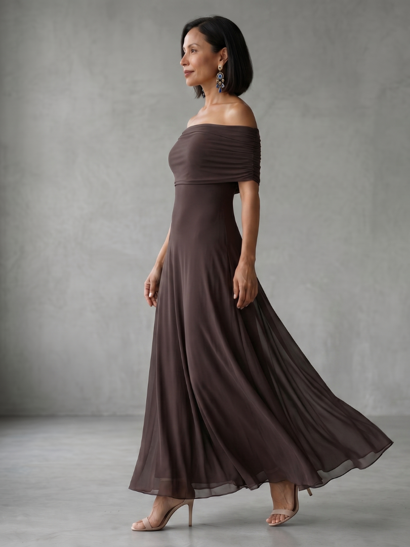June Off Shoulder Draped Midi Dress